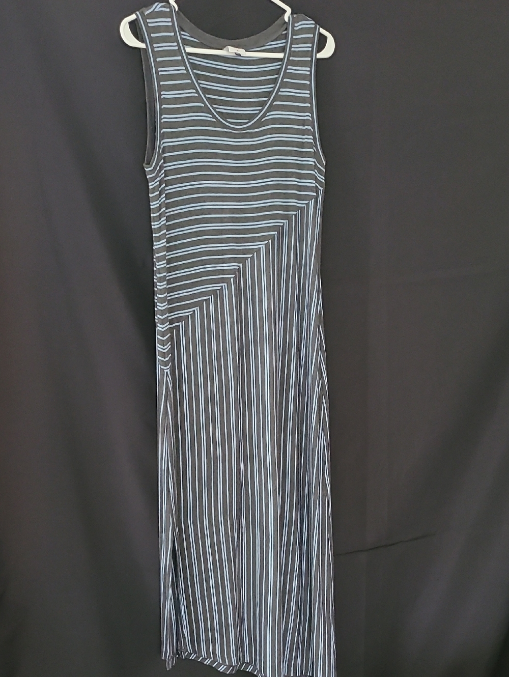 CAbi Black Maxi Dress with Light Blue Stripes